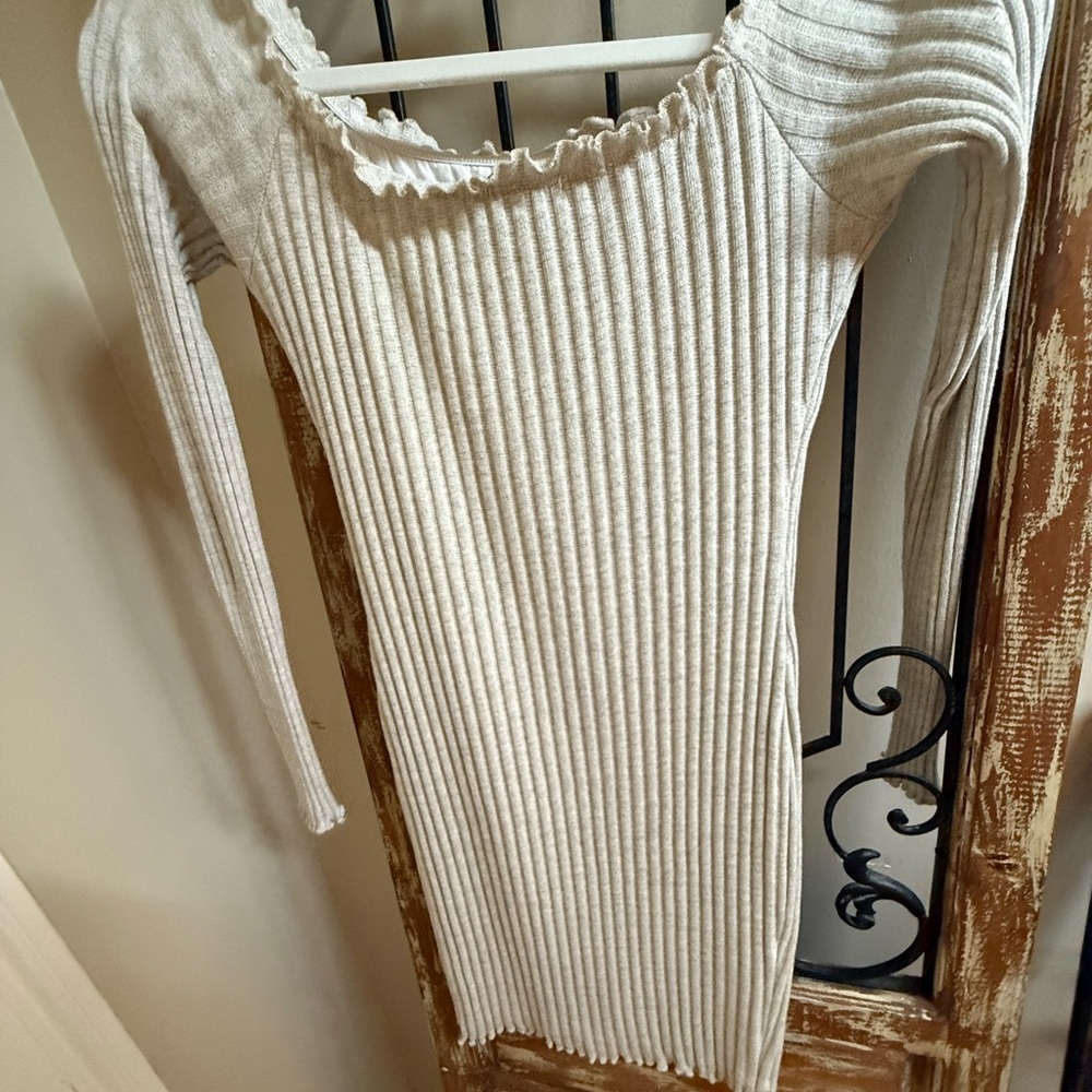 Chic Cream Ribbed Button-Down Dress - Picture 3 of 6
